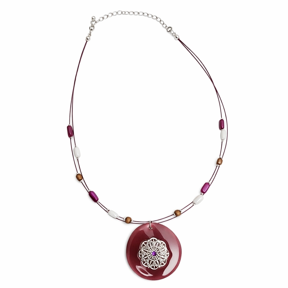 NIB Avon Burgundy Crystal Jewelry Set Necklace Earrings Adjustanle Ring Gift Box - Picture 3 of 8